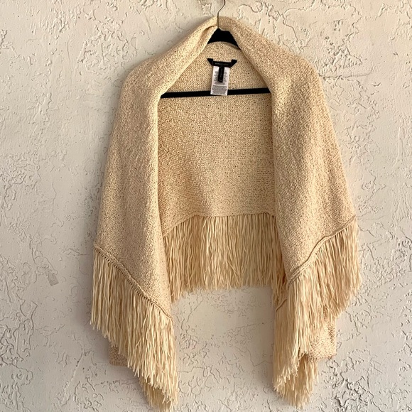 BCBGMAXAZRIA open front, shawl collar fringe cardigan wrap sweater. Size s/xs - Picture 7 of 11
